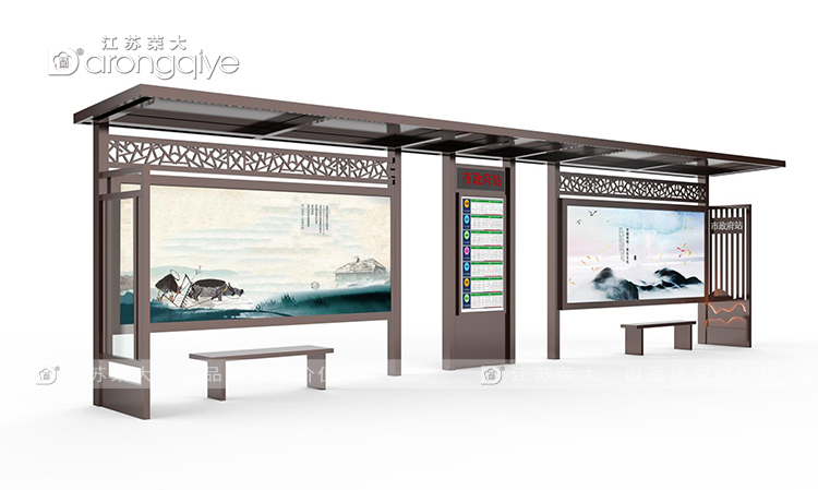 仿古款公交候車亭設計效果圖